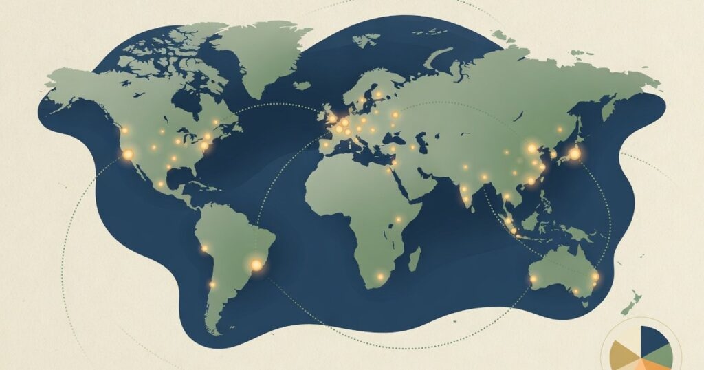 Wereldkaart die wereldwijde spreiding via een ETF visualiseert — diversificatie als kernprincipe voor beginnende beleggers in Nederland
